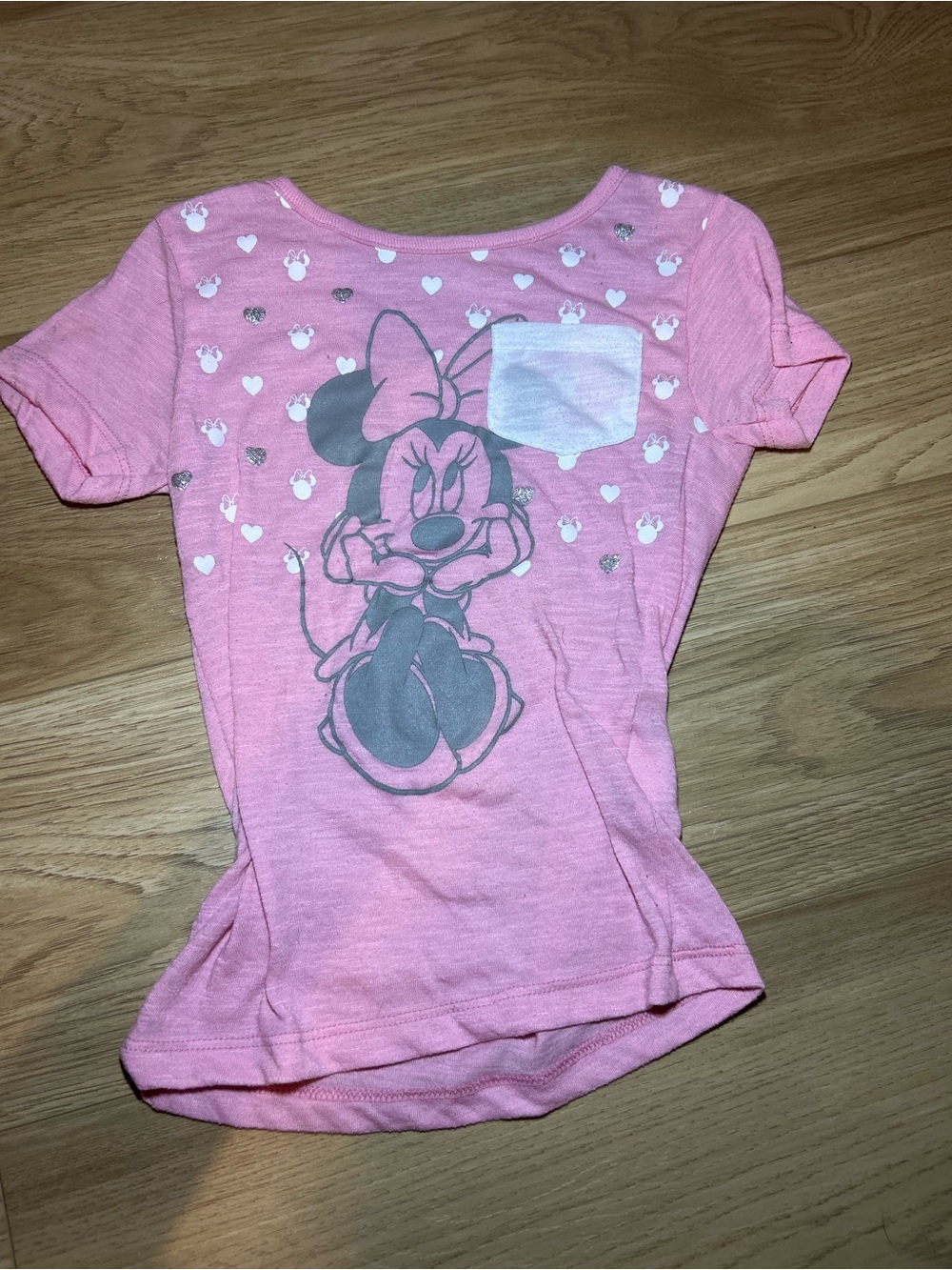 Disney Pink Minnie Mouse Short Sleeve Tee with Heart Print